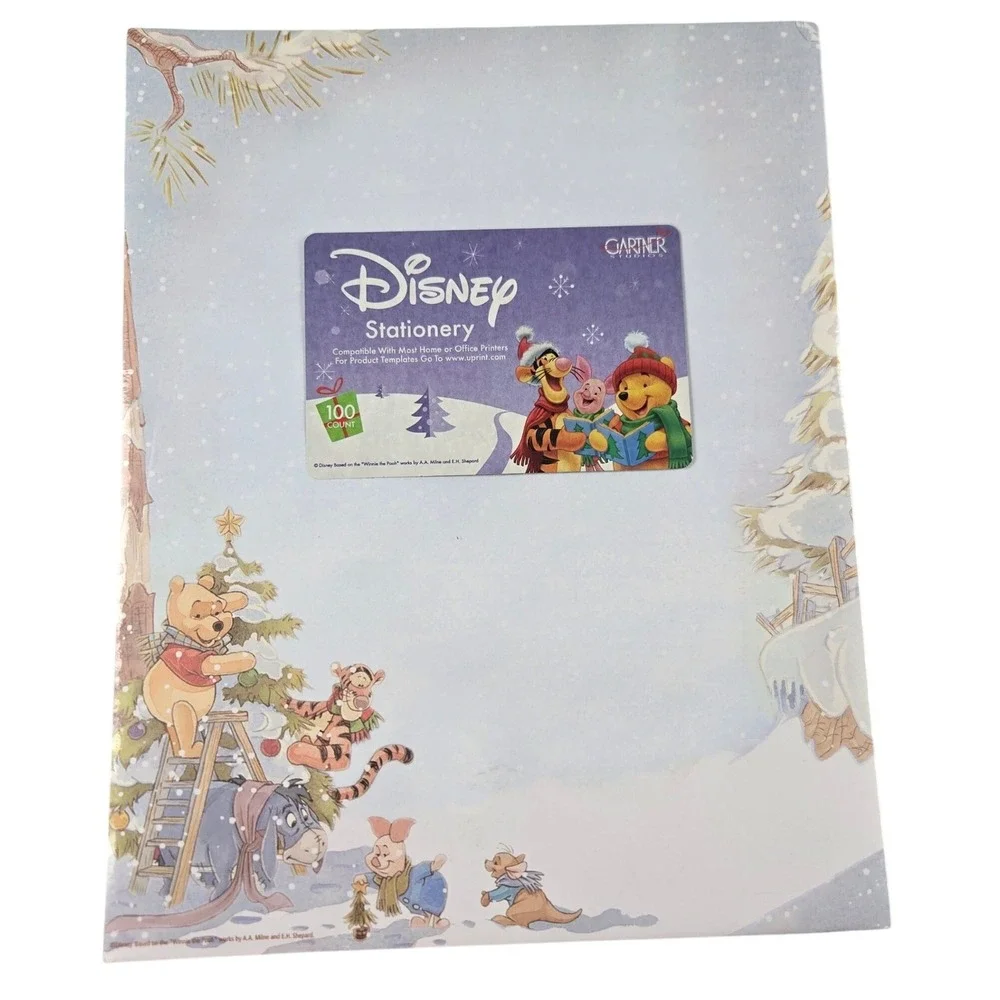 Vintage Disney Winnie the Pooh Christmas Stationery Paper 100 Sheets 2005 NOS